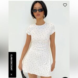 NWT Princess Polly White Floral Shirt Sleeve Mini Dress- size 6 (medium)